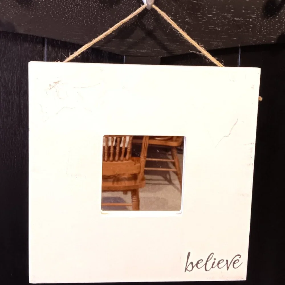 IKEA MALMA Framed Art Mirror- Square-BELIEVE-White-Gray-10x10